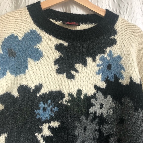 Minkha 100% Alpaca Wool Handmade Handknit Floral Knit Longsleeve Sweater - Picture 3 of 10